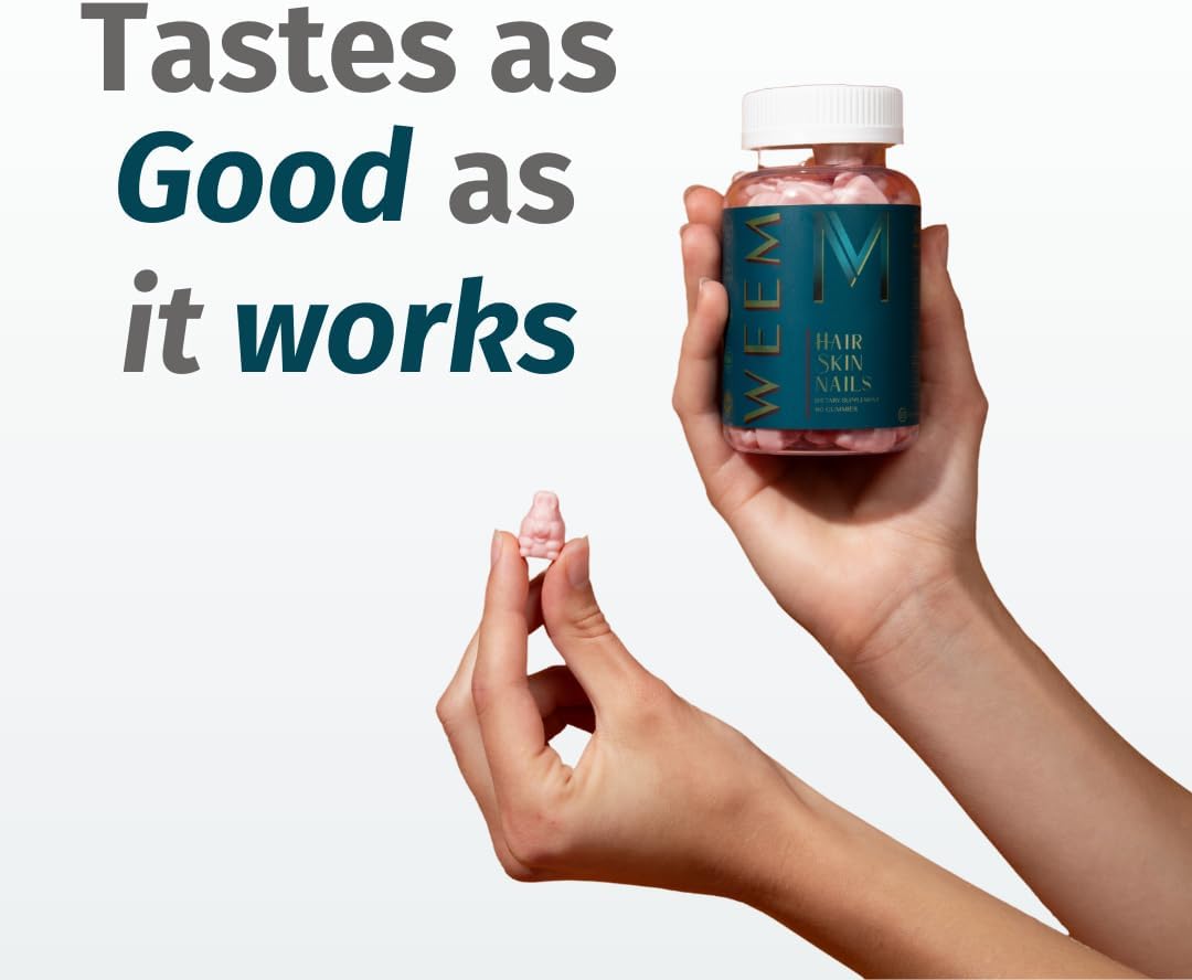 WEEM Hair, Skin & Nails Gummies, Supports Healthy Hair, Vegan Biotin Vitamins for Women & Men Supports Faster Hair Growth, Stronger Nails,