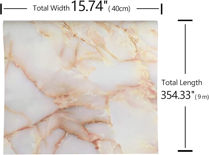 VEELIKE Gold Pink Marble Contact Paper Wallpaper Peel and Stick 15.74''x354.33'' Waterproof Removable Self-Adhesive Wall Covering for Countertop Cabinet Table