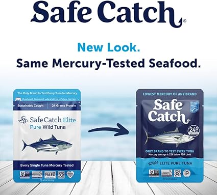 Safe Catch Elite Tuna Wild-Caught Lowest Mercury Tuna Fish Pouch Gluten-Free Keto Food Non-GMO Kosher Paleo-Friendly High Protein Snack, No Water Oil Tuna, Pack of 12 Tuna Pouches 3oz