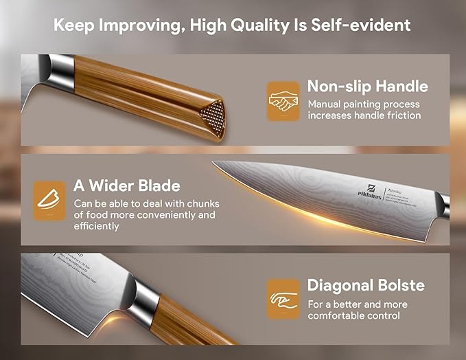 Kitchen Knife Sets With Block, Piklohas 15 Pieces Knife Sets With Magnetic Detachable Knife Holder, High Carbon Steel Damascus Pattern Chef Knife Set With Steak Knives, Ideal For House Warming Gift