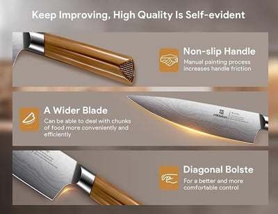 Kitchen Knife Sets With Block, Piklohas 15 Pieces Knife Sets With Magnetic Detachable Knife Holder, High Carbon Steel Damascus Pattern Chef Knife Set With Steak Knives, Ideal For House Warming Gift