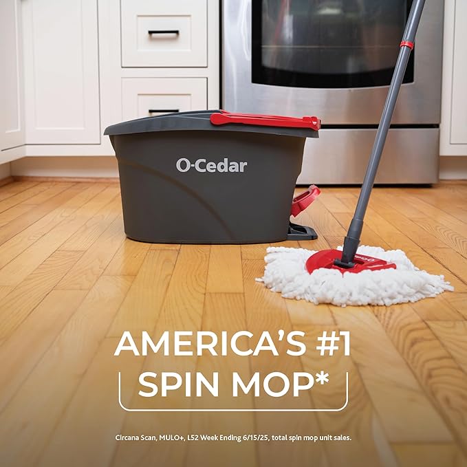 O-Cedar EasyWring Microfiber Spin Mop, Bucket Floor Cleaning System, Red, Gray, Standard