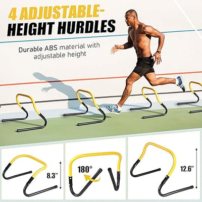 Agility Ladder, Soccer Speed Training Equipment, Football Practise Set with 20ft Ladder, 12 Cones, 4 Adjustable Hurdles, Jump Rope, Parachute, for Basketball, Football, Kids, Youth, Adults
