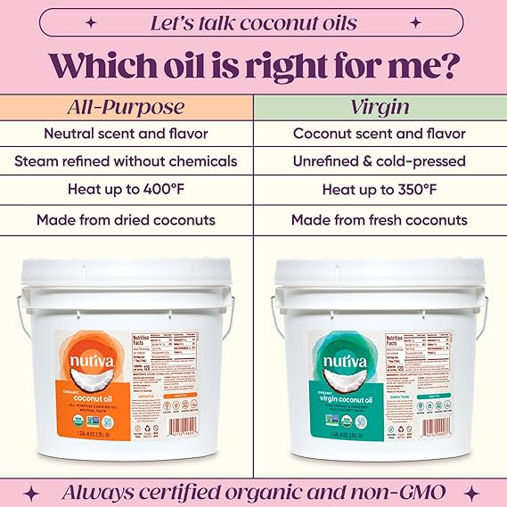 Nutiva Organic Cold-Pressed Virgin Coconut Oil, 1 Gallon, USDA Organic, Non-GMO, Whole 30 Approved, Vegan, Keto, Fresh Flavor and Aroma for Cooking & Healthy Skin and Hair