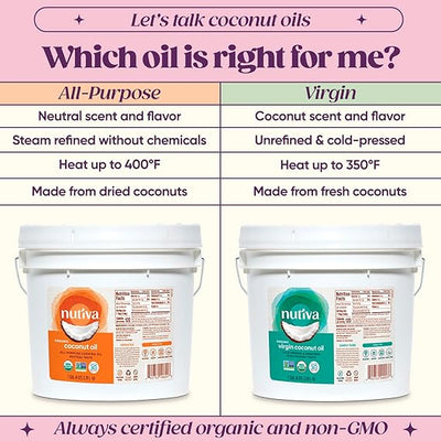 Nutiva Organic Cold-Pressed Virgin Coconut Oil, 1 Gallon, USDA Organic, Non-GMO, Whole 30 Approved, Vegan, Keto, Fresh Flavor and Aroma for Cooking & Healthy Skin and Hair