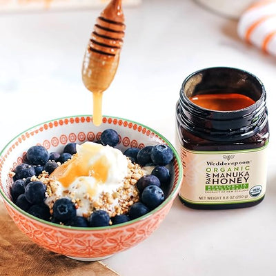 Wedderspoon Raw Organic Manuka Honey KFactor 16+, 8.8 Oz, Unpasteurized, Genuine New Zealand Honey, Multi-Functional, Non-GMO Superfood, Kfactor, Traceable from Our Hives to Your Home