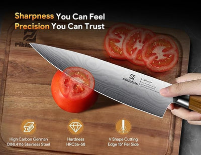 Kitchen Knife Sets With Block, Piklohas 15 Pieces Knife Sets With Magnetic Detachable Knife Holder, High Carbon Steel Damascus Pattern Chef Knife Set With Steak Knives, Ideal For House Warming Gift