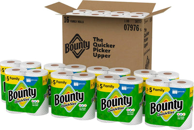 Bounty Quick Size Paper Towels, White, Family Rolls, 16 Count (Up to 40 Regular Rolls)