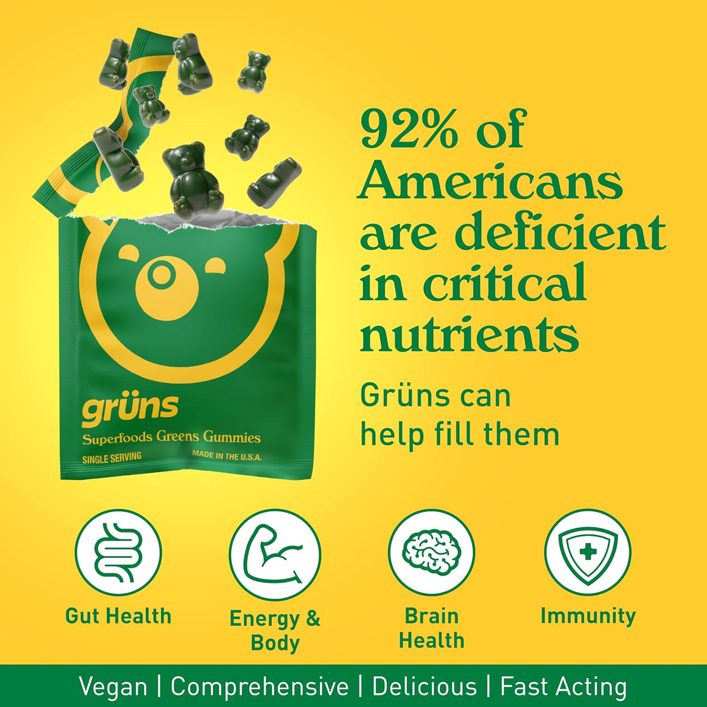 Super Greens - Daily Gummies with Organic Chlorella & Spirulina, Prebiotics for Digestive & Gut Health, Multivitamins & Minerals, 224 Gummies