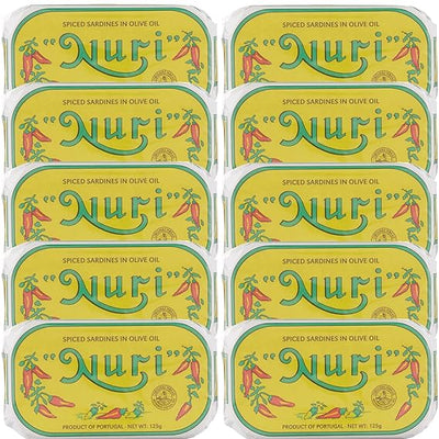 NURI Portuguese Sardines in Spiced Olive Oil - 10 Pack - (4.4 oz cans)