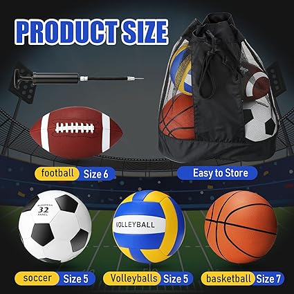 Jerify 4 Pcs Sport Balls Set Official Size Athletic Balls Include Soccer, Football, Basketball, Volleyball for Indoor Outdoor Game Youth Adult Operation Christmas Ball Gifts