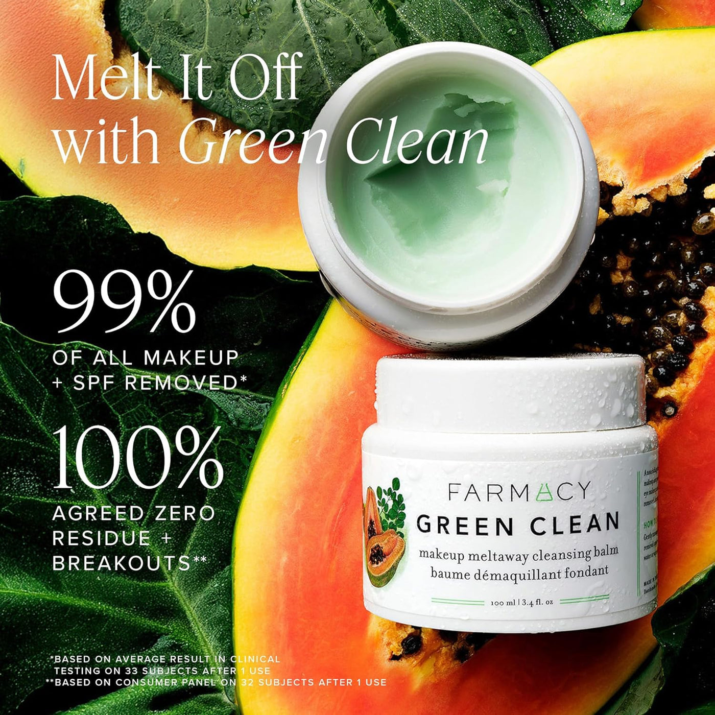 Farmacy Makeup Remover Cleansing Balm, Green Clean Waterproof Makeup Remover + Oil-Based Cleanser, Gentle Exfoliating Dual Cleanser, Melts from Balm to Foam