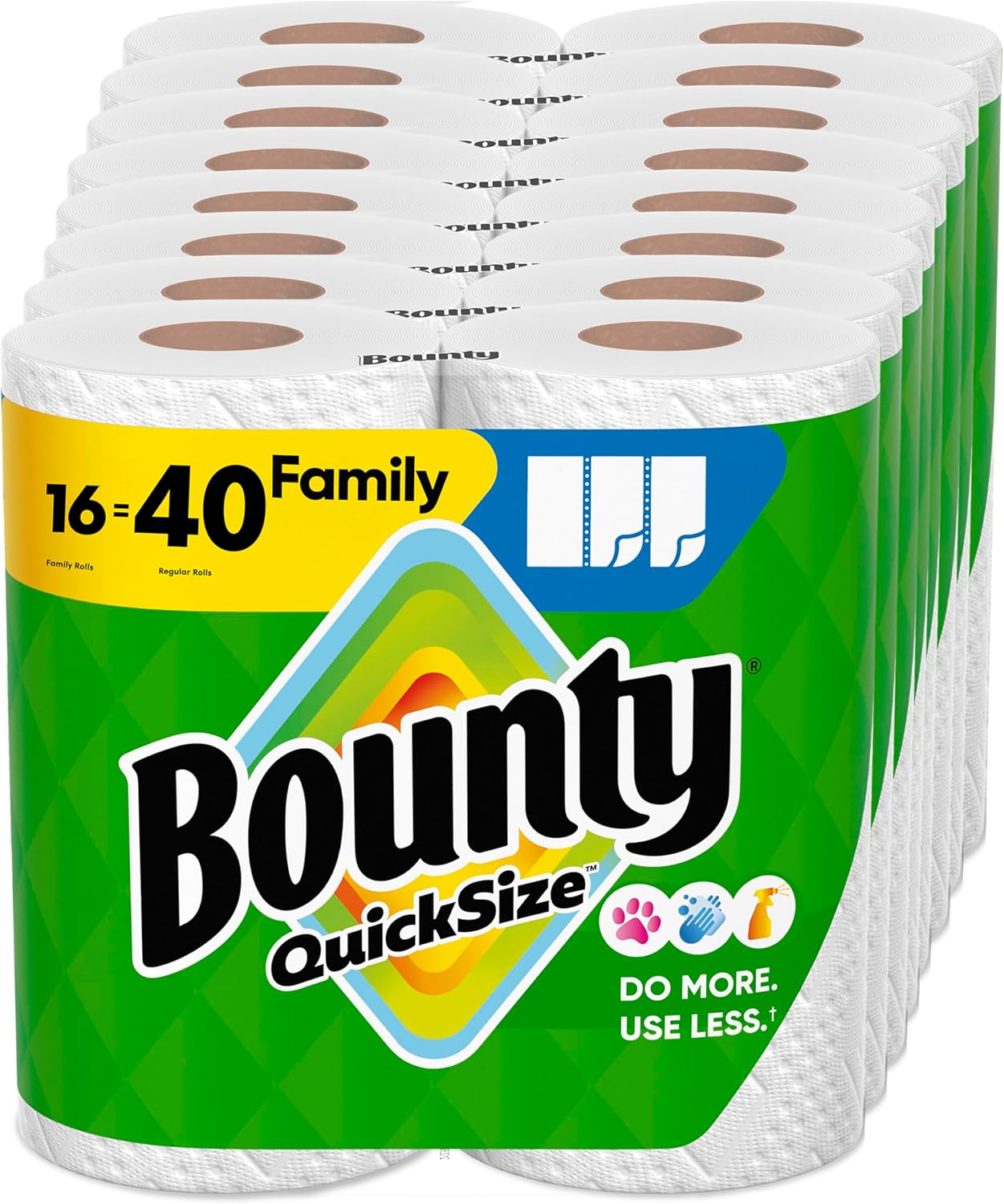 Bounty Quick Size Paper Towels, White, Family Rolls, 16 Count (Up to 40 Regular Rolls)