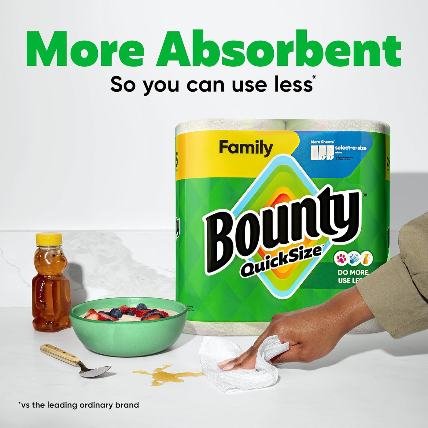 Bounty Quick Size Paper Towels, White, Family Rolls, 16 Count (Up to 40 Regular Rolls)