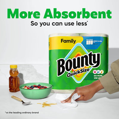 Bounty Quick Size Paper Towels, White, Family Rolls, 16 Count (Up to 40 Regular Rolls)