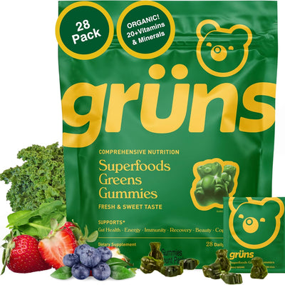 Super Greens - Daily Gummies with Organic Chlorella & Spirulina, Prebiotics for Digestive & Gut Health, Multivitamins & Minerals, 224 Gummies