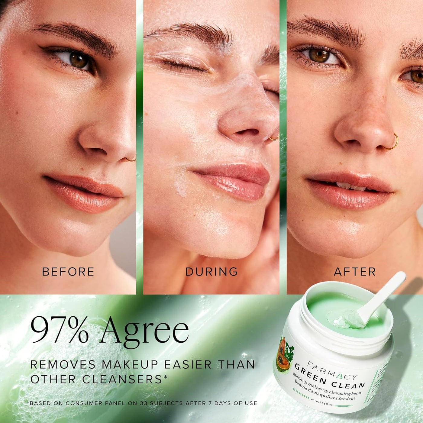 Farmacy Makeup Remover Cleansing Balm, Green Clean Waterproof Makeup Remover + Oil-Based Cleanser, Gentle Exfoliating Dual Cleanser, Melts from Balm to Foam