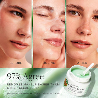 Farmacy Makeup Remover Cleansing Balm, Green Clean Waterproof Makeup Remover + Oil-Based Cleanser, Gentle Exfoliating Dual Cleanser, Melts from Balm to Foam