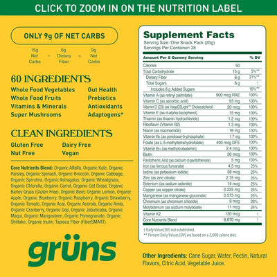 Super Greens - Daily Gummies with Organic Chlorella & Spirulina, Prebiotics for Digestive & Gut Health, Multivitamins & Minerals, 224 Gummies