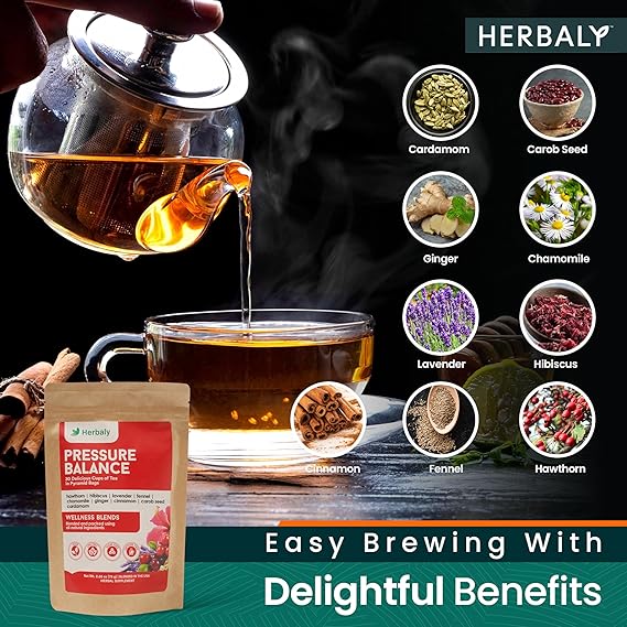 hHerbaly Heart Functional Tea - 9 Superherbs - Natural, Organic, Non-GMO, Caffeine-Free, Sugar Free - 1 Pack, 30 Pyramid Tea Bags