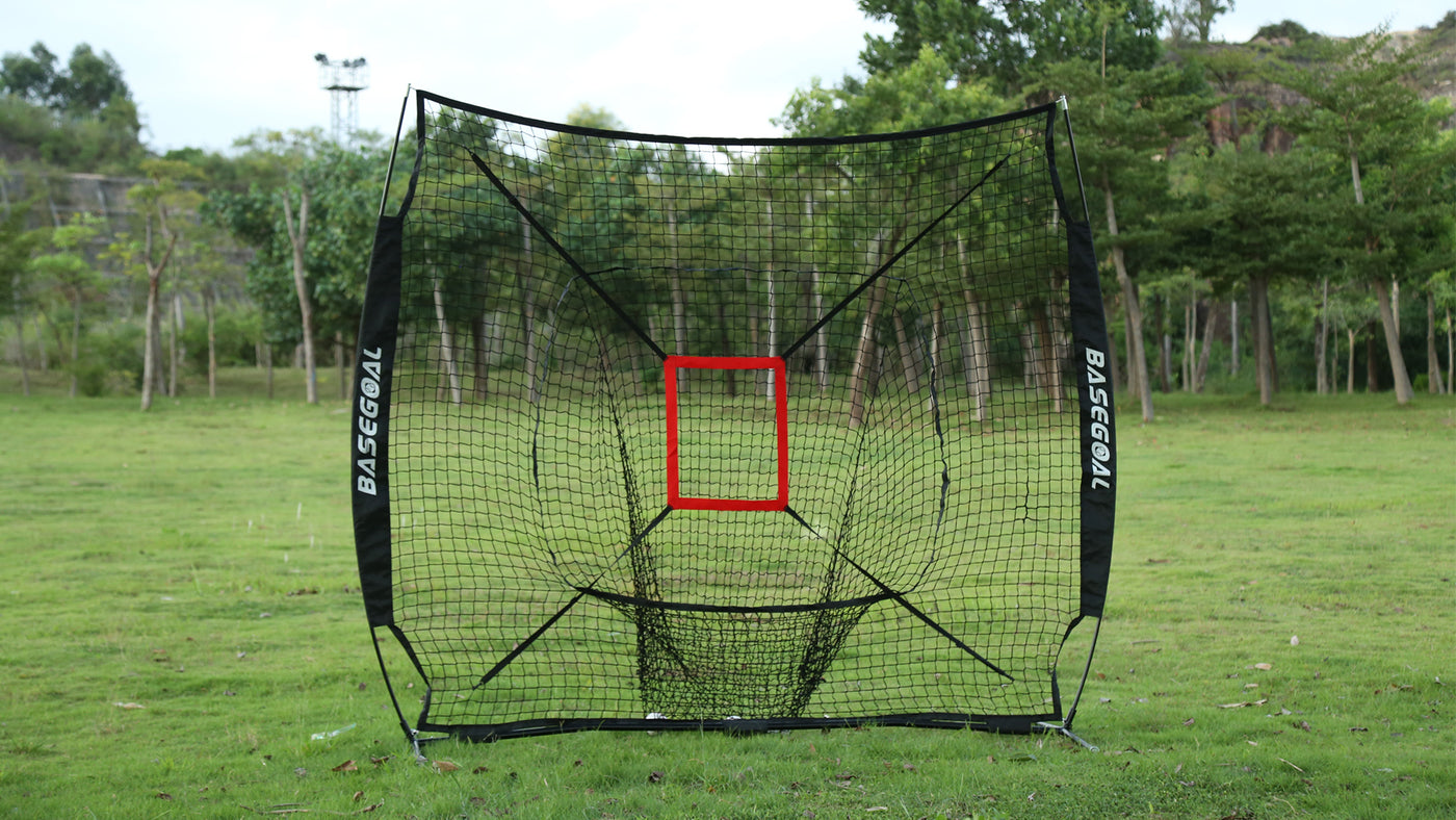 7'×7' Baseball Softball Practice Net,Baseball Backstop,with Batting Tee,for Hitting Pitching Batting Catching with Bow Frame,Bonus Strike Zone